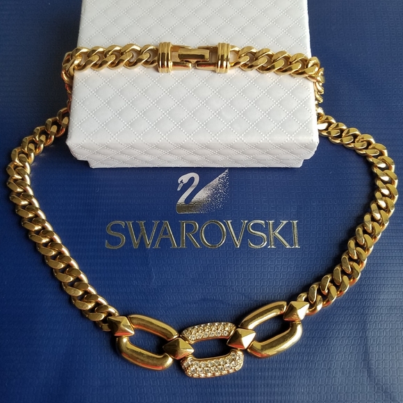 AUTHENTIC Swarovski 18k Gold Plated Chunky Chain Vintage Link Necklace